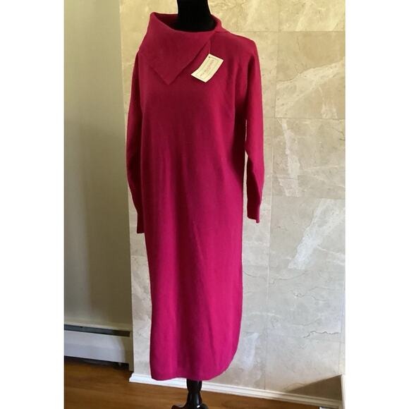VTG 80s Fuchsia Lambswool Angora Sweater Dress - M, Holiday Soap Opera Glam, NWT - Picture 4 of 11